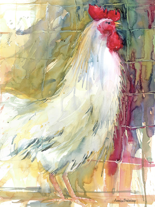 White Rooster by Annelein Beukenkamp art work on canvas or framed canvas prints