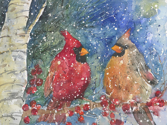 Snow Cardinals Canvas Print