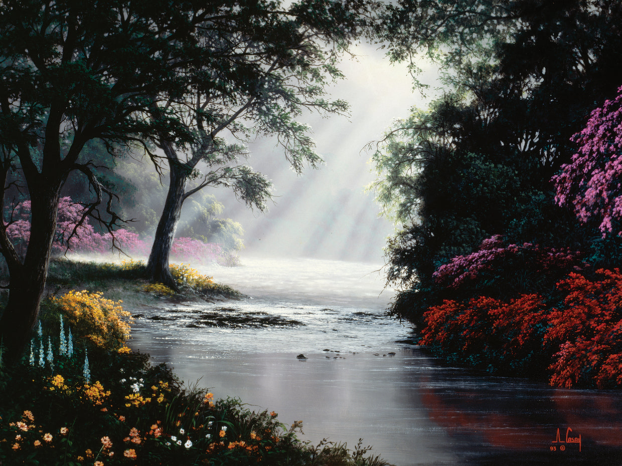 Arte de la lona Flores en el río