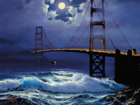 Moon Over the Golden Gate Bridge Canvas Art