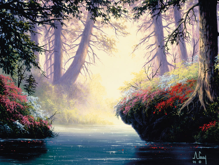 Arte de la lona del río floreciente