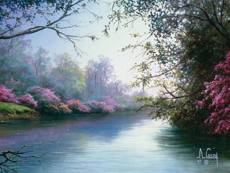 Bosque río paisaje lienzo arte