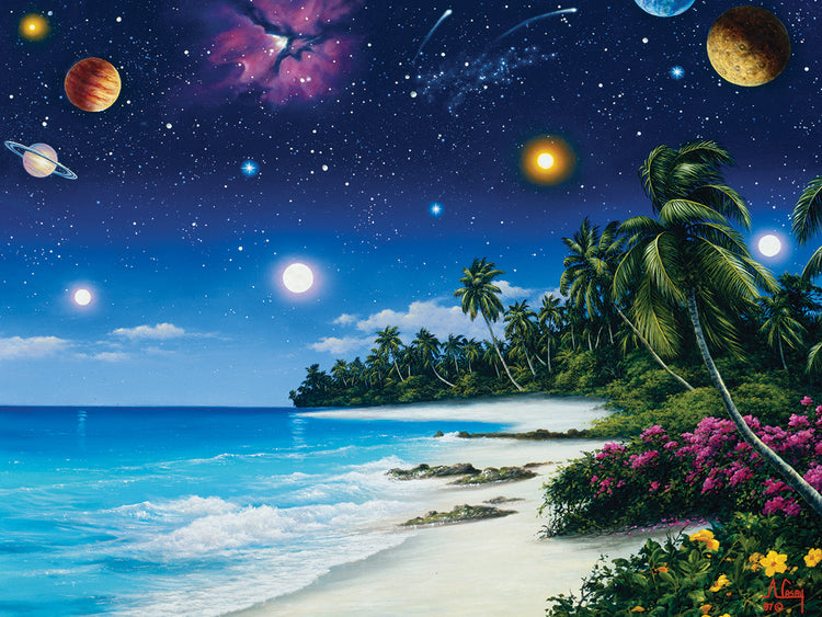 Arte de la lona de la observación del universo en la orilla