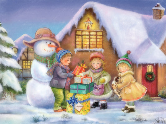 Snowman and Gifts Canvas Art