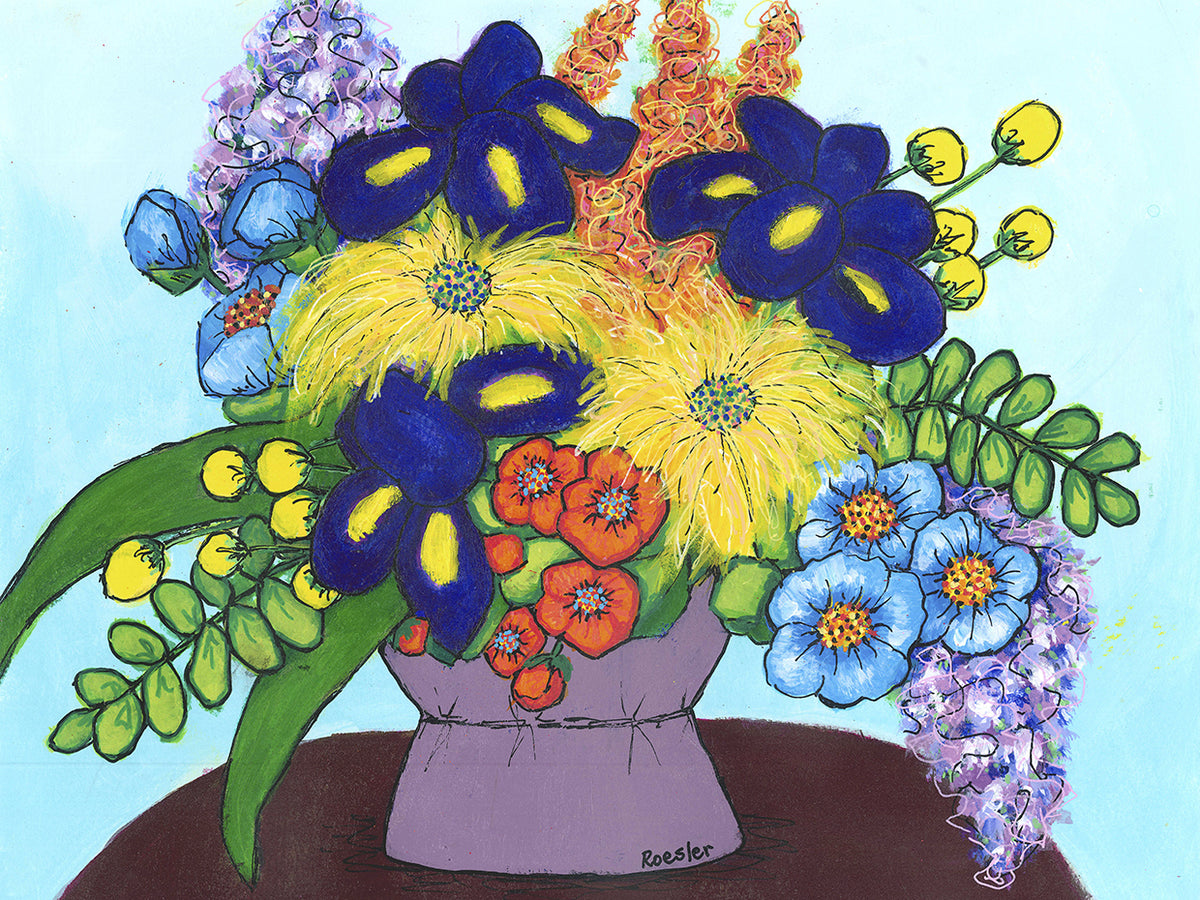 Becky Roesler Art's Blue Iris Bouquet Canvas Art Prints | Fine Art Canvas