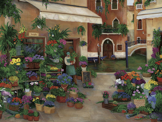 Venetian Canal Flower Shops Canvas Art
