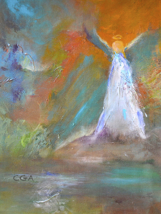 Angel Blessings by Carol Grace Anderson is a colorful and spiritual angel painting printed on canvas or framed canvas