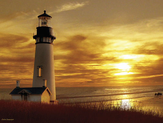 Lighthouse at Sunset Canvas Art