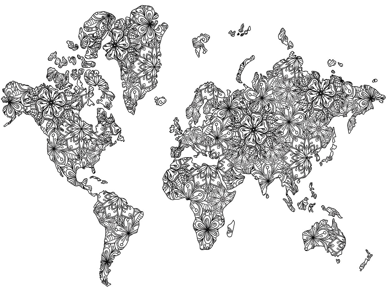 World Map Flowers