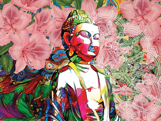 Pink Flowers Buddha Canvas Prints