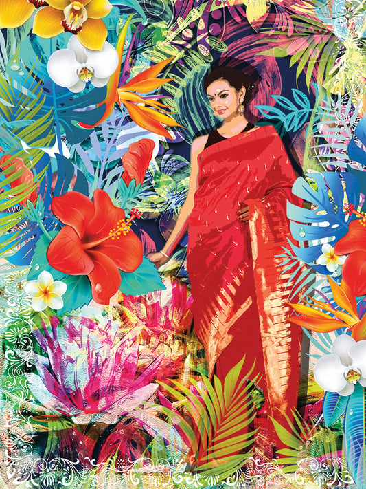 Tropical Lotus Woman Canvas Art