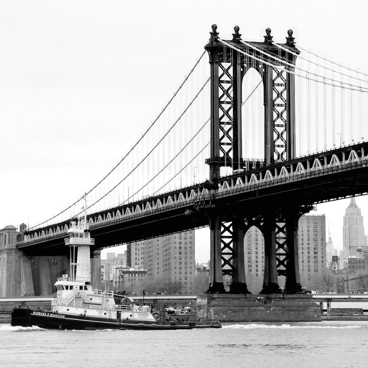 Manhattan Bridge with Tug Boat (b/w)