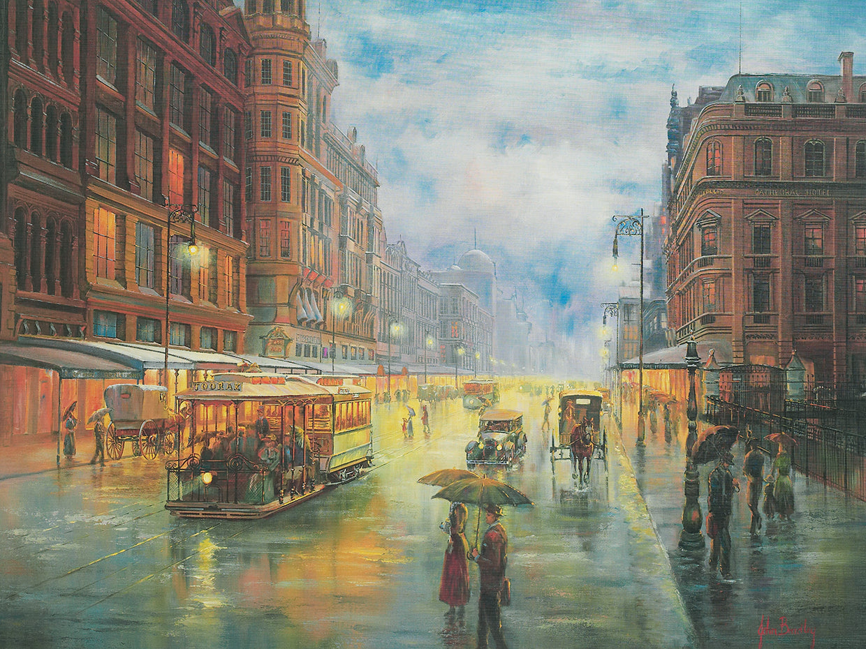 Noche lluviosa - Arte de la lona de Collins St. Melbourne