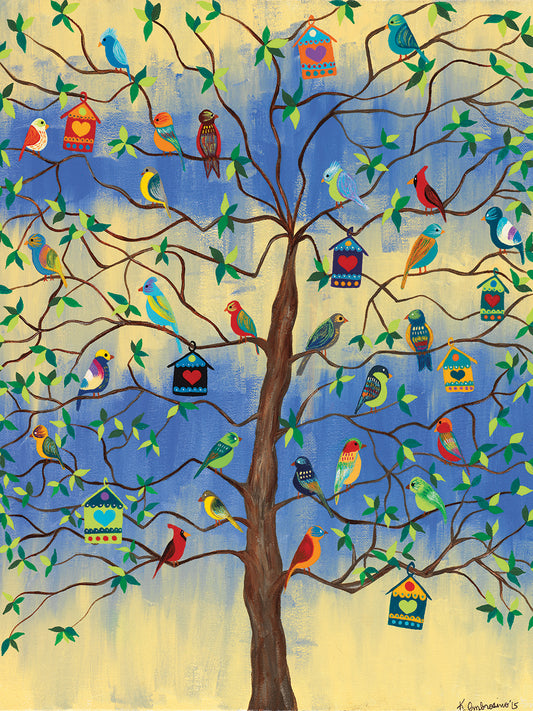 Bird and Bird Houses on Tree Canvas Art