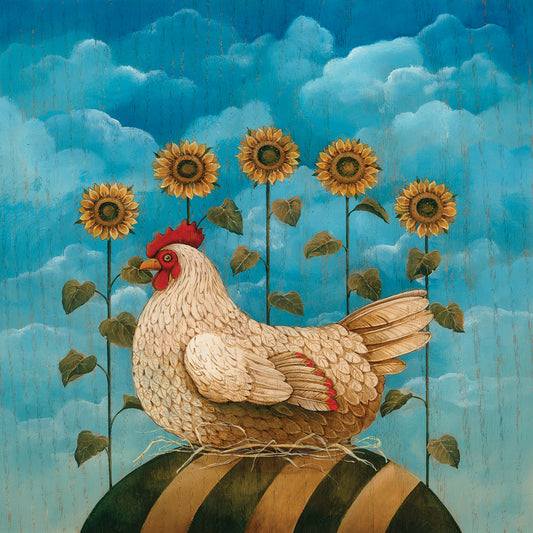 Hen and Sunflowers