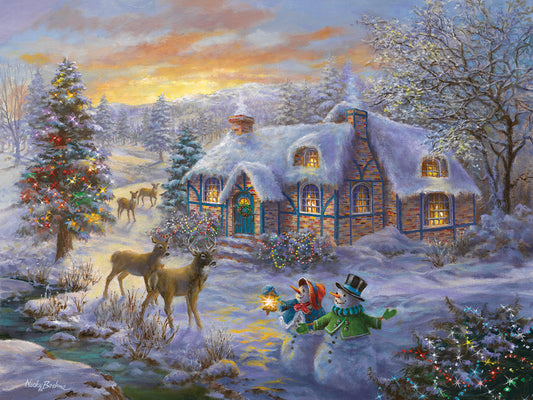 Christmas Cottage Canvas Art
