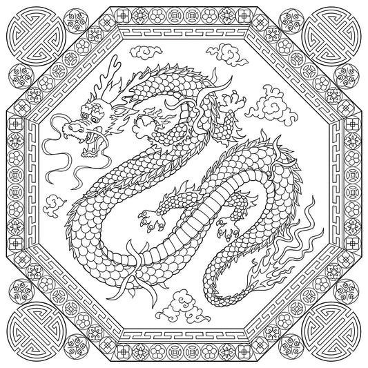 Chinese Dragon B&W Canvas Art