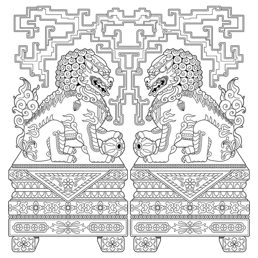 Chinese Guardian Lions Canvas Art