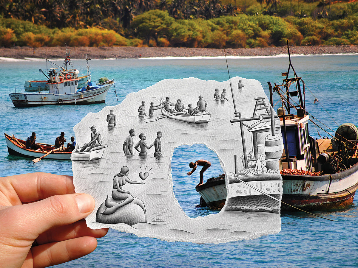 Pencil vs Camera - Boats and Swimmers