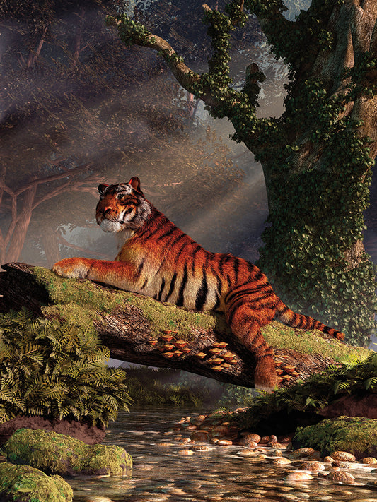 Tiger On A Log Canvas Art