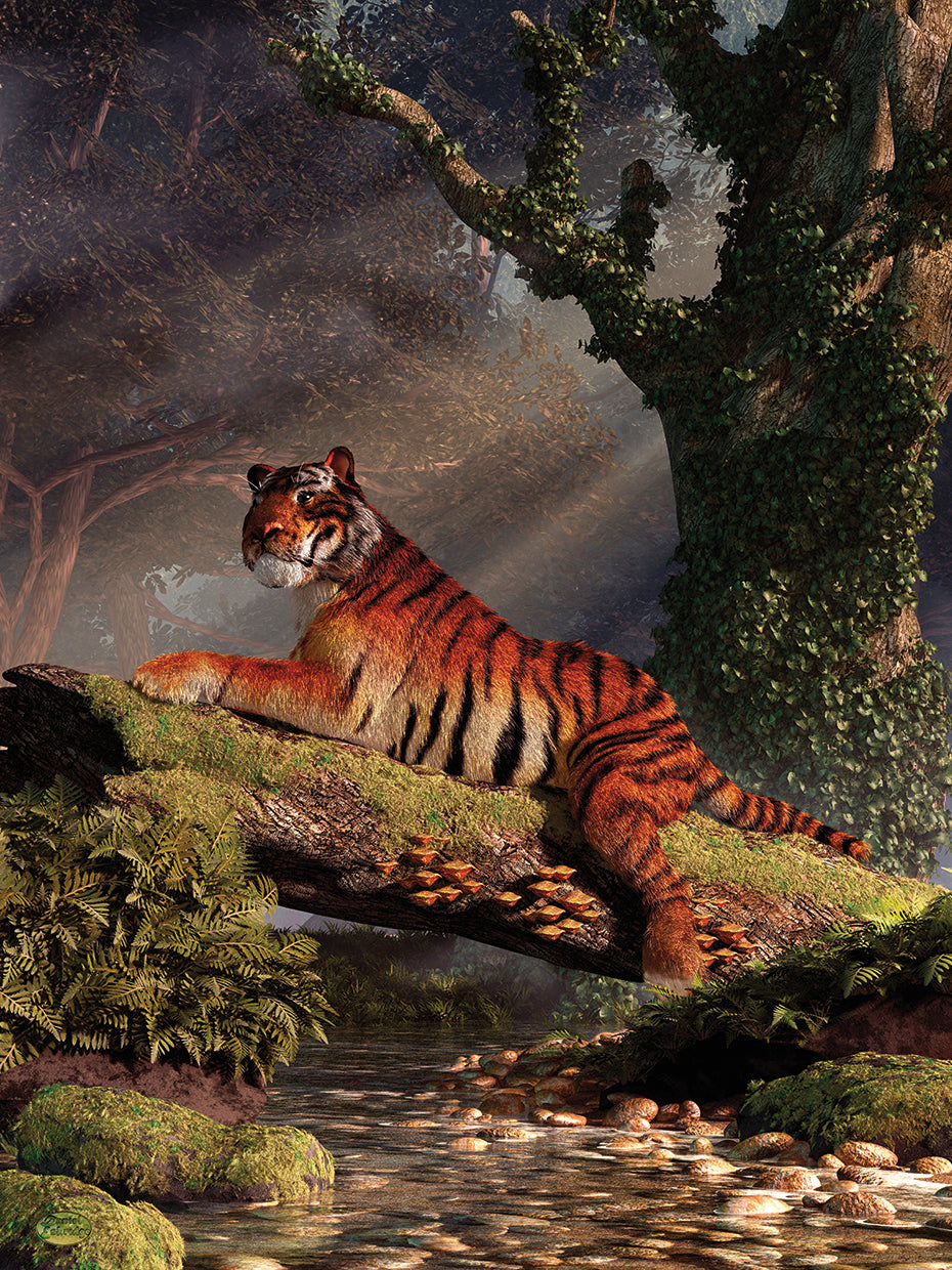 Tiger On A Log
