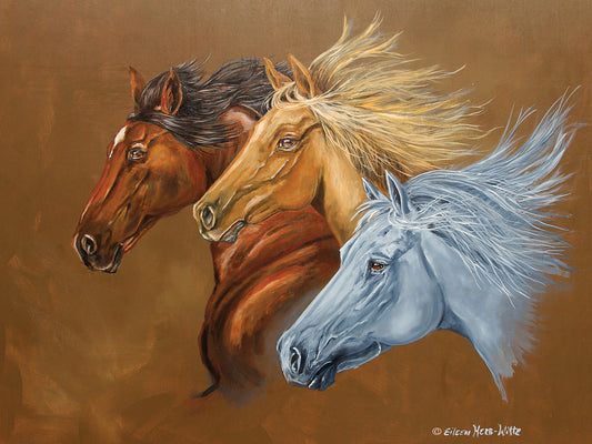 Three Horse Heads Running