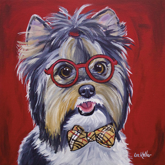 Yorkie Glasses And Bowtie Canvas Print