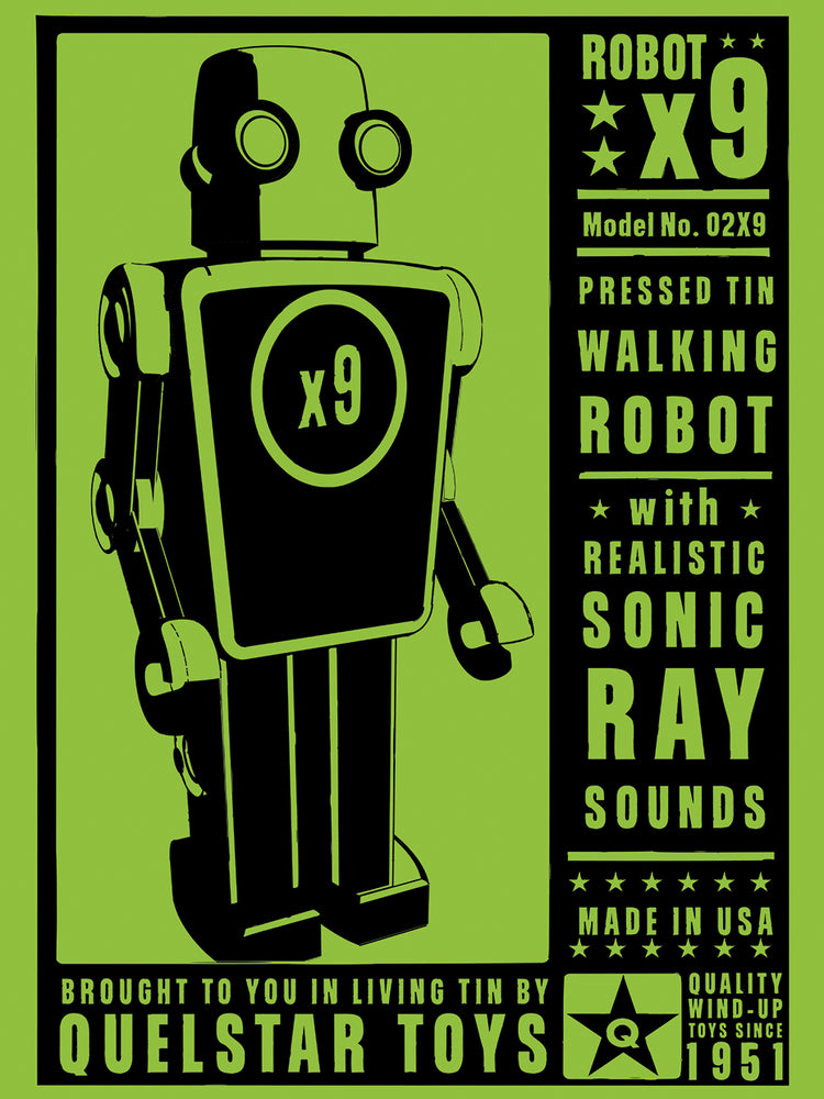 Arte de la lona del robot de juguete de hojalata Quelstar X9