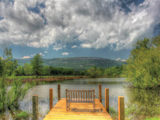 Pond Bench Dock and Mountain