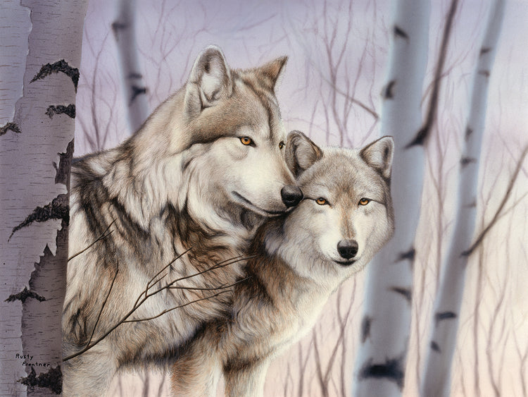 Two Wolves In The Birches