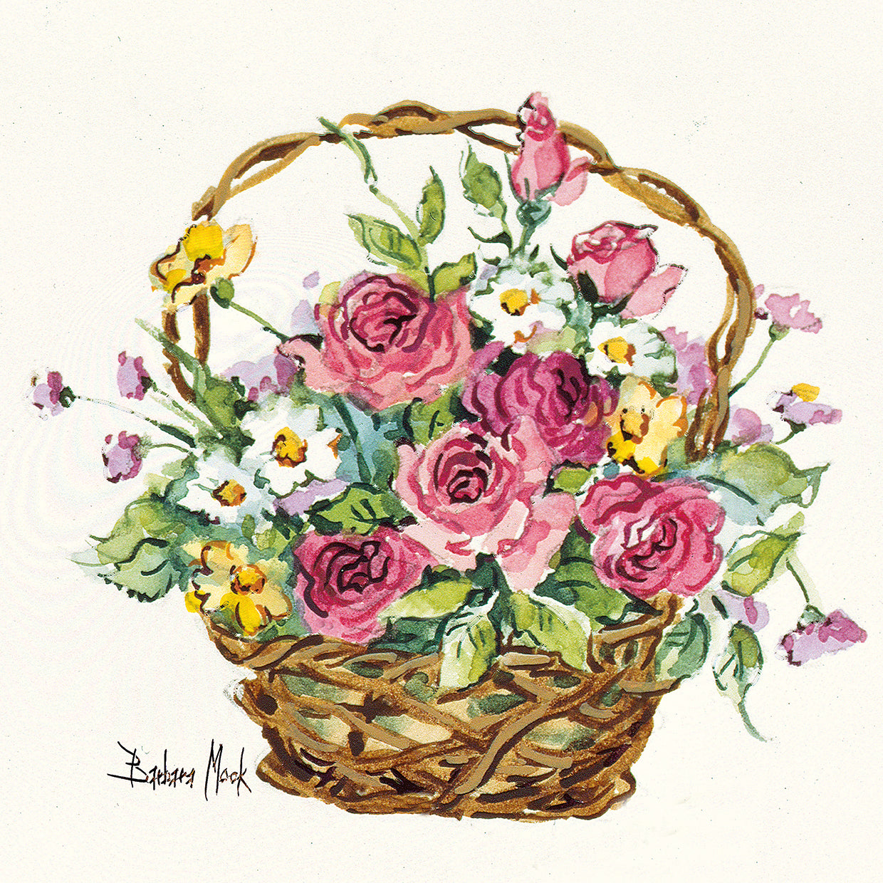 Arte de lienzo en miniatura de cesta de rosas