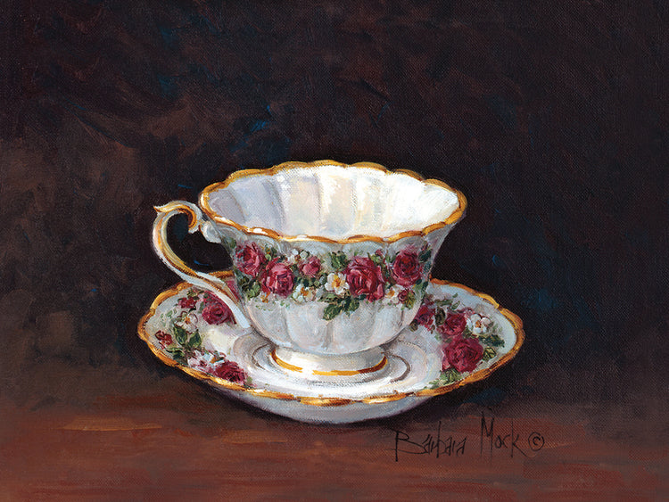 Arte de la lona de la taza de té del ramo de rosas