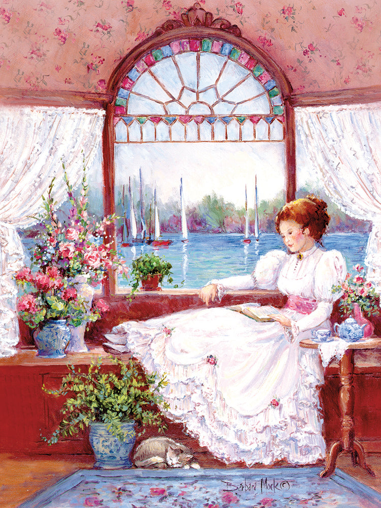 Arte de la lona de la dama en la ventana