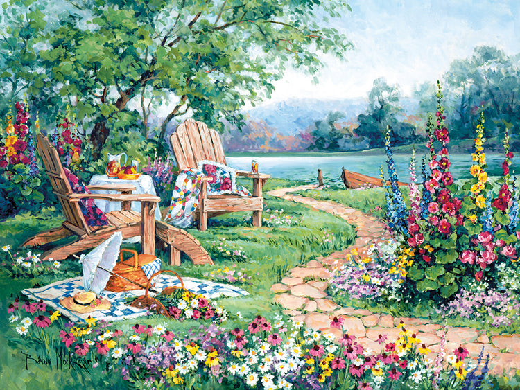 Arte de la lona de la tarde junto al lago