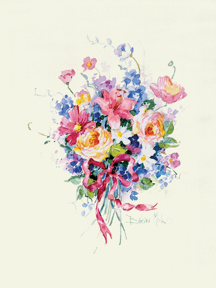 Ramo de acuarela, arte de lienzo con cinta rosa