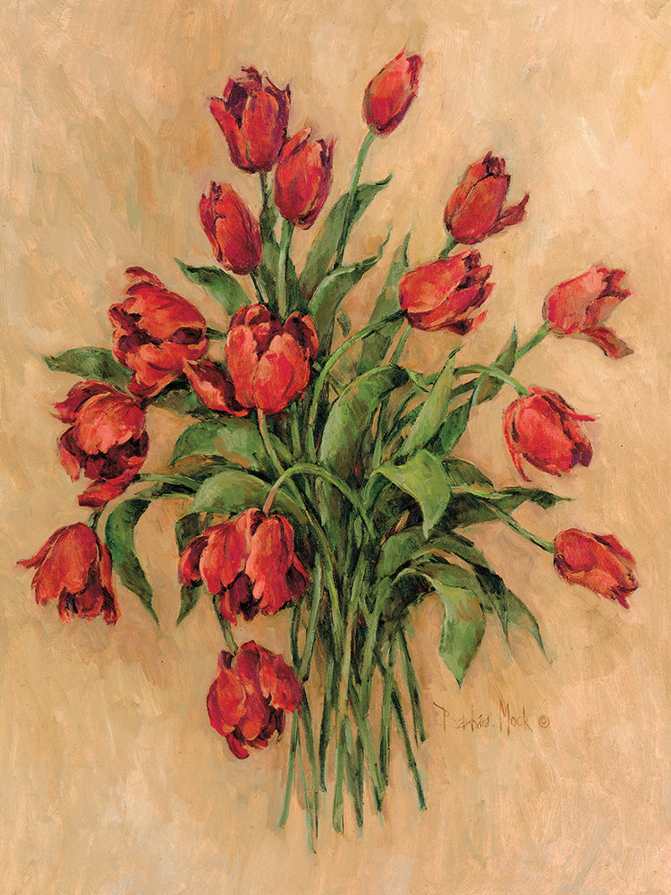 Flores en lienzo rojo
