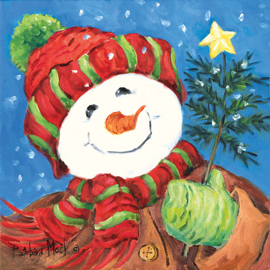 Snowman with Star Tree Canvas Art
