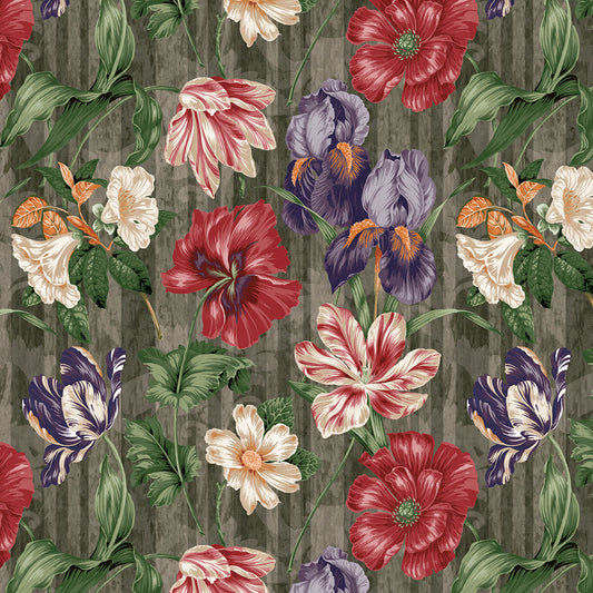 Floral Waltz Textured Scroll Stripe Slate Canvas Art