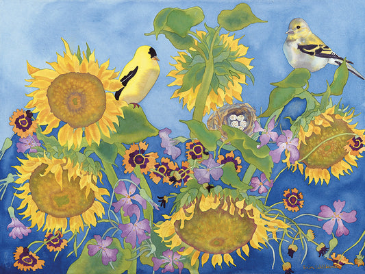 Goldfinches With Sunflowers Canvas Print