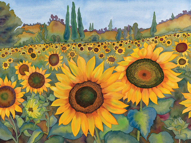 Arte de la lona de los campos de girasol