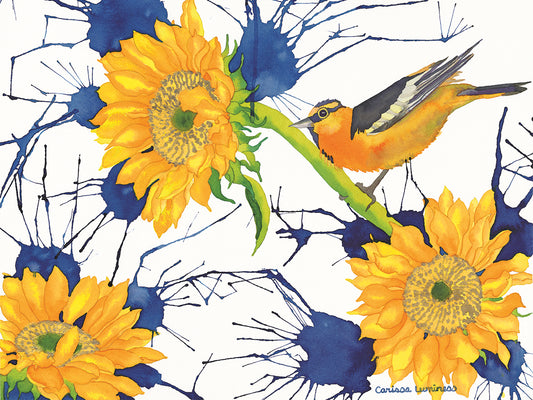 Oriole with Sunflowers Canvas Print