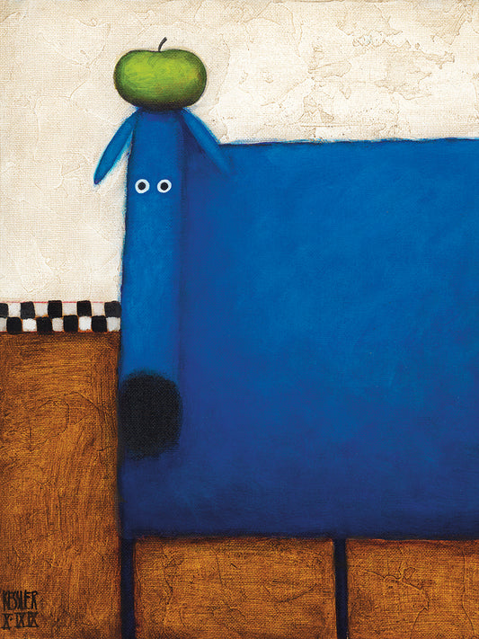 Blue Dog With Apple Canvas Art