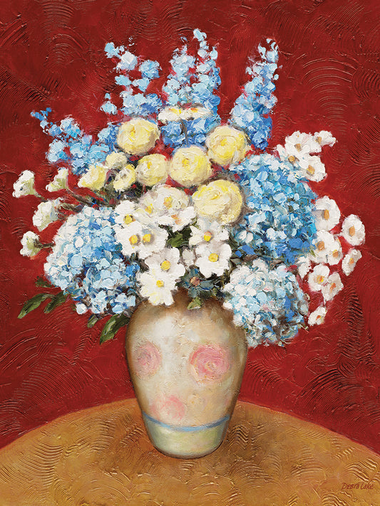 Blue and White Flowers in Vase