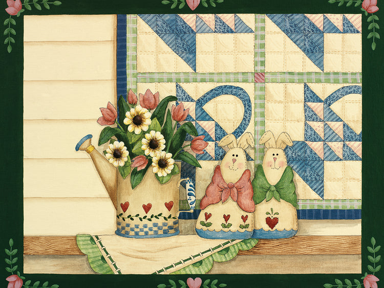 Bunnies, Watering Can With Quils