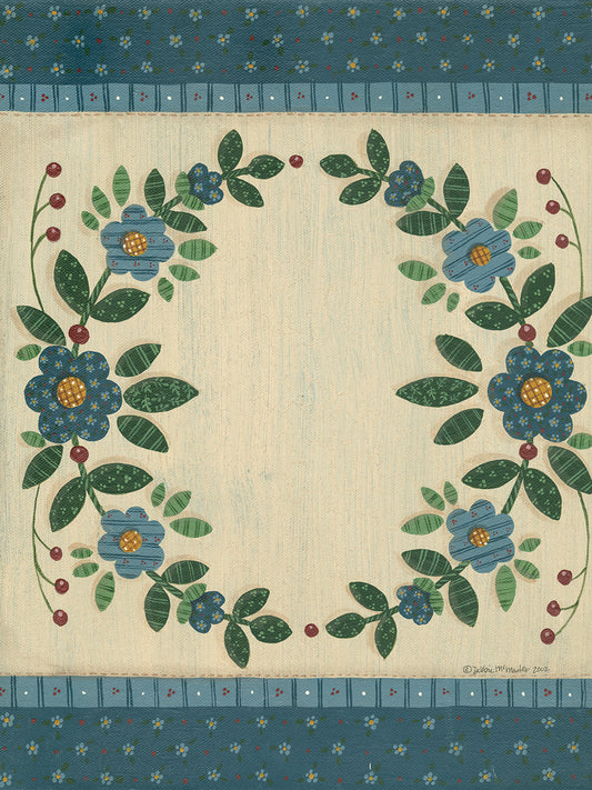 Circle Of Blue Quilt Flowers With Dark Blue Border