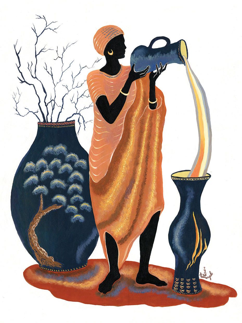 Standing And Pouring Orange Dress