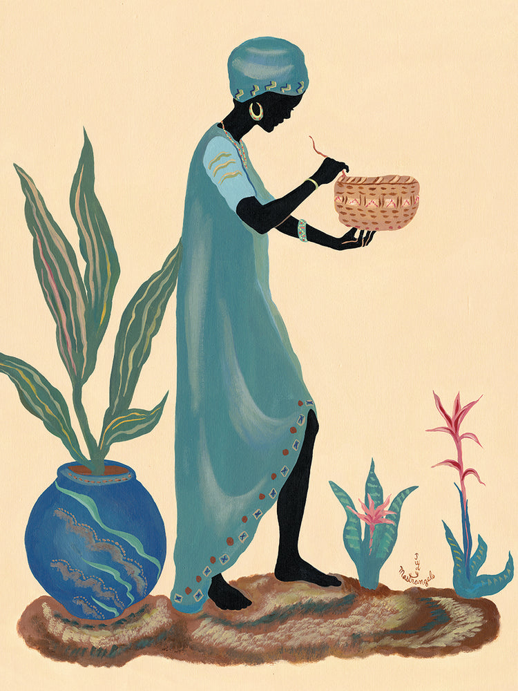 Standing Weaving Basket In Teal