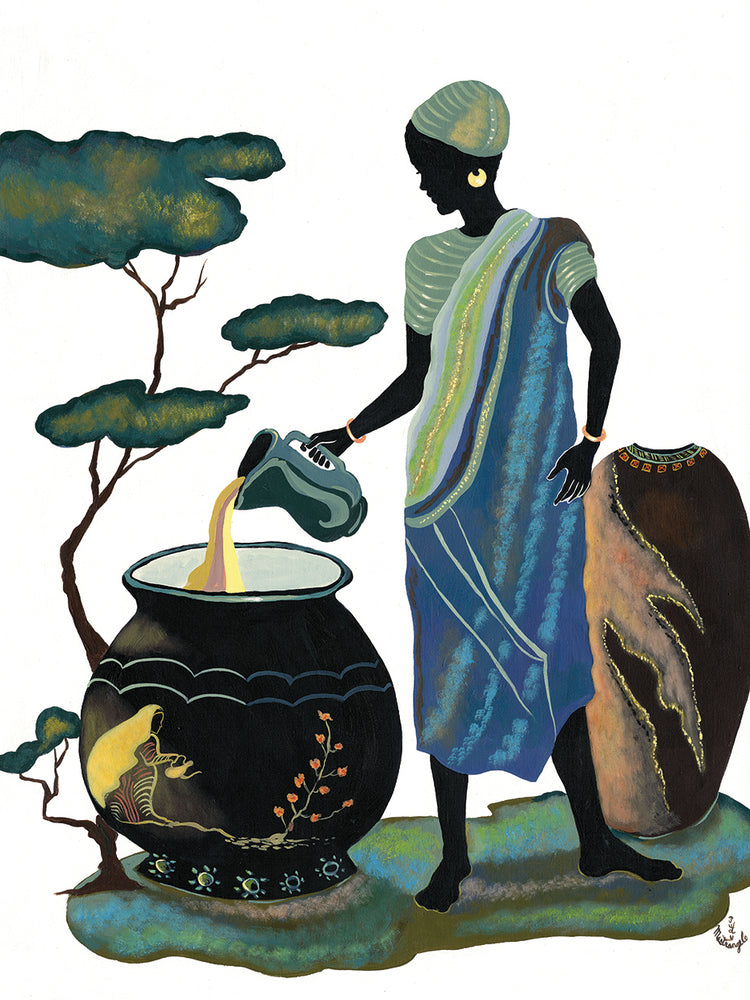 Woman Pouring In Blue