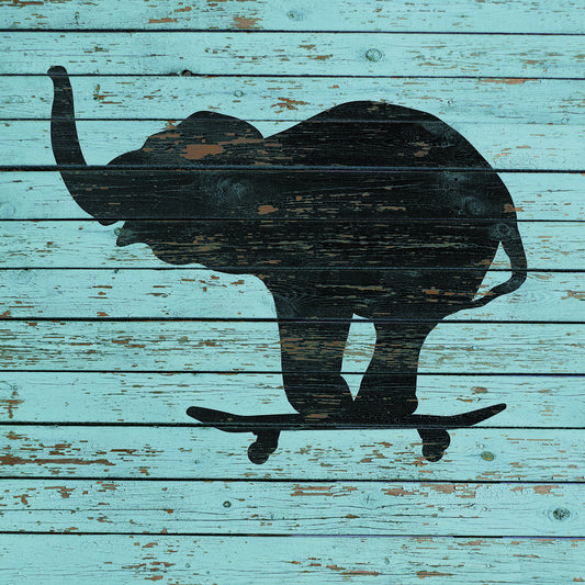 Elephant On Skateboard On Old Board Canvas Art