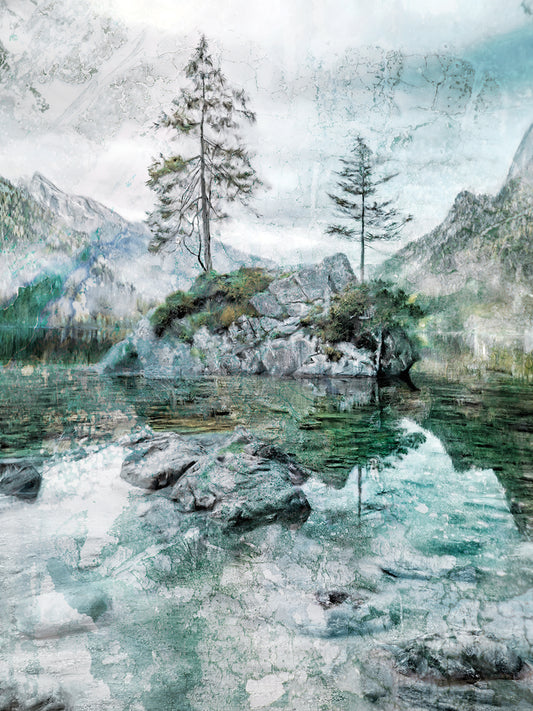 Lake Mountain and Pine Tree landscape Canvas Art